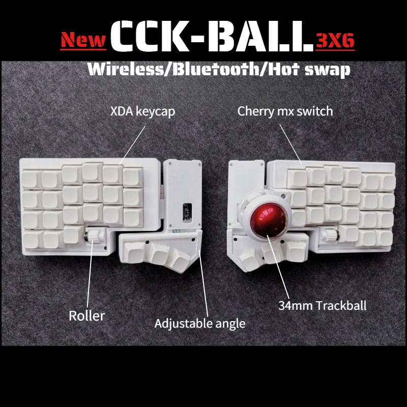 

3x6 CCK-BALL Разделенная клавиатура Роликовый трекбол Bluetooth-клавиатура Комплект 4x6 Регулируемый угол ZMK Флакон Беспроводная игровая клавиатура Gery
