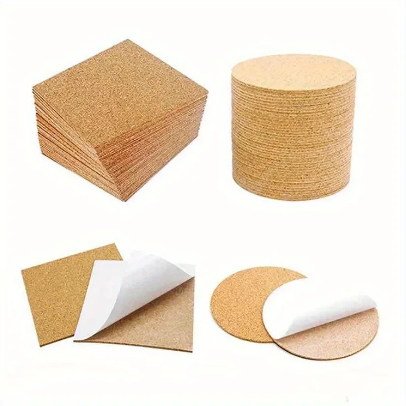 50Pcs/Set Square Back Adhesive Self-adhesive Cork Pad Anti Slip Pad Cork Washer 90mm * 1mm Glass Ceramic Cork Sticker