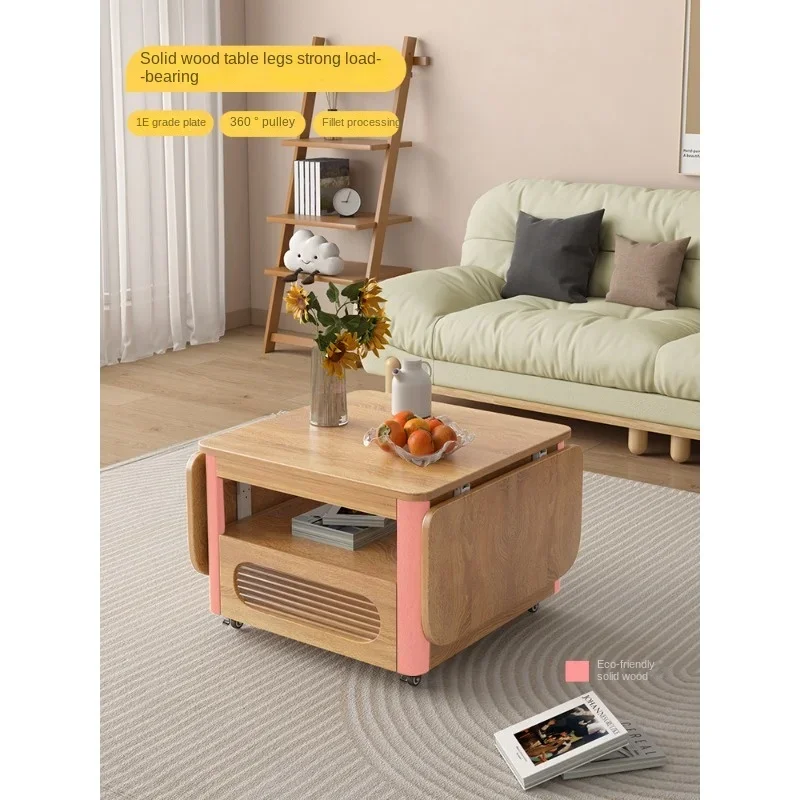 Multifunctional coffee table folding dining table integrated simple movable side few small apartment solid wood leg tea table