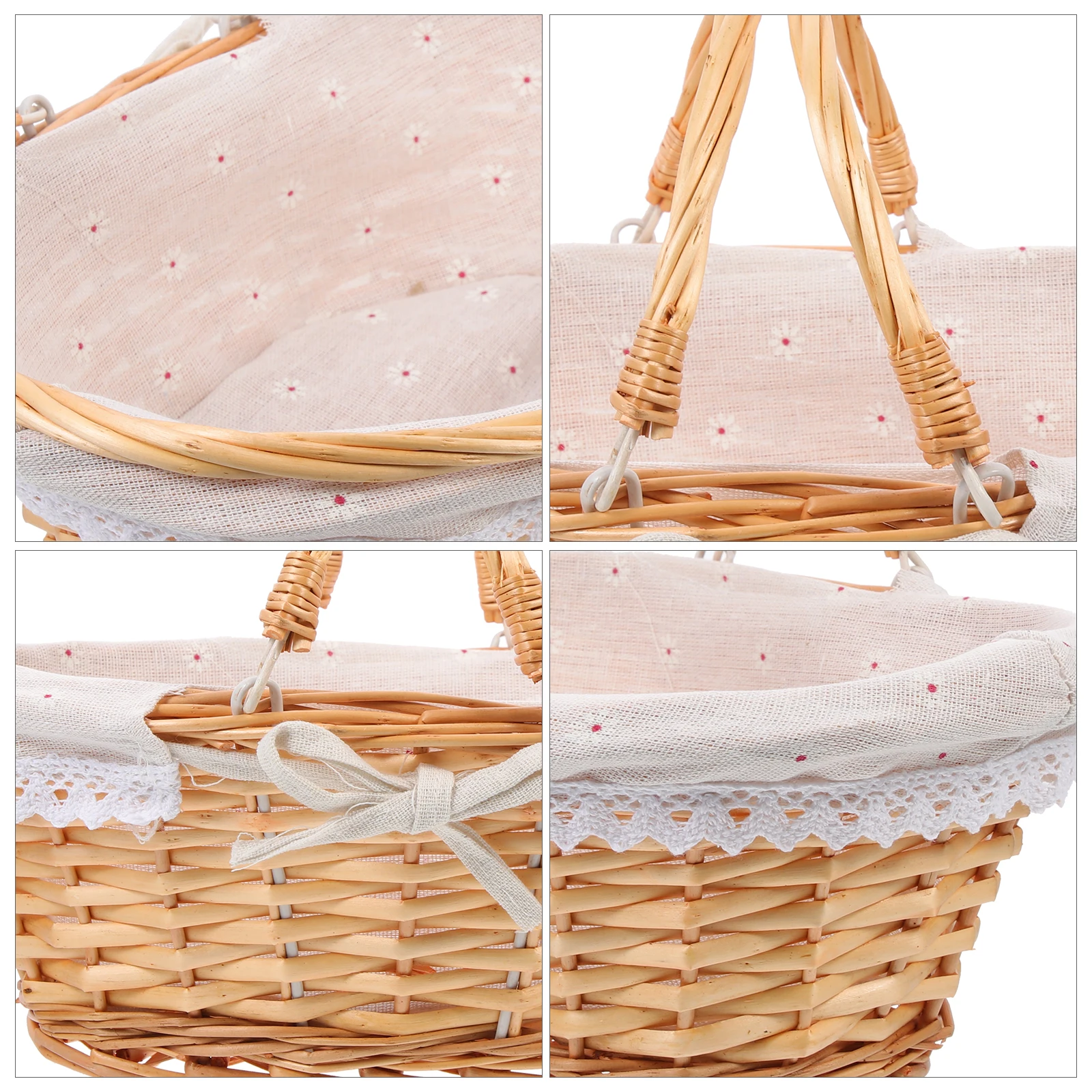 

Handmade Woven Storage Basket With Handle Portable Light Organizer Multi-Purpose Flower Holder For Home Wedding Garden Shop