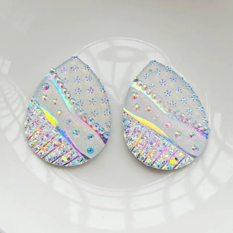 6 pieces of newly sewn Rhinestone Drop Shaped 30*40mm resin flat back white AB color gem wedding Earrings decorative accessories