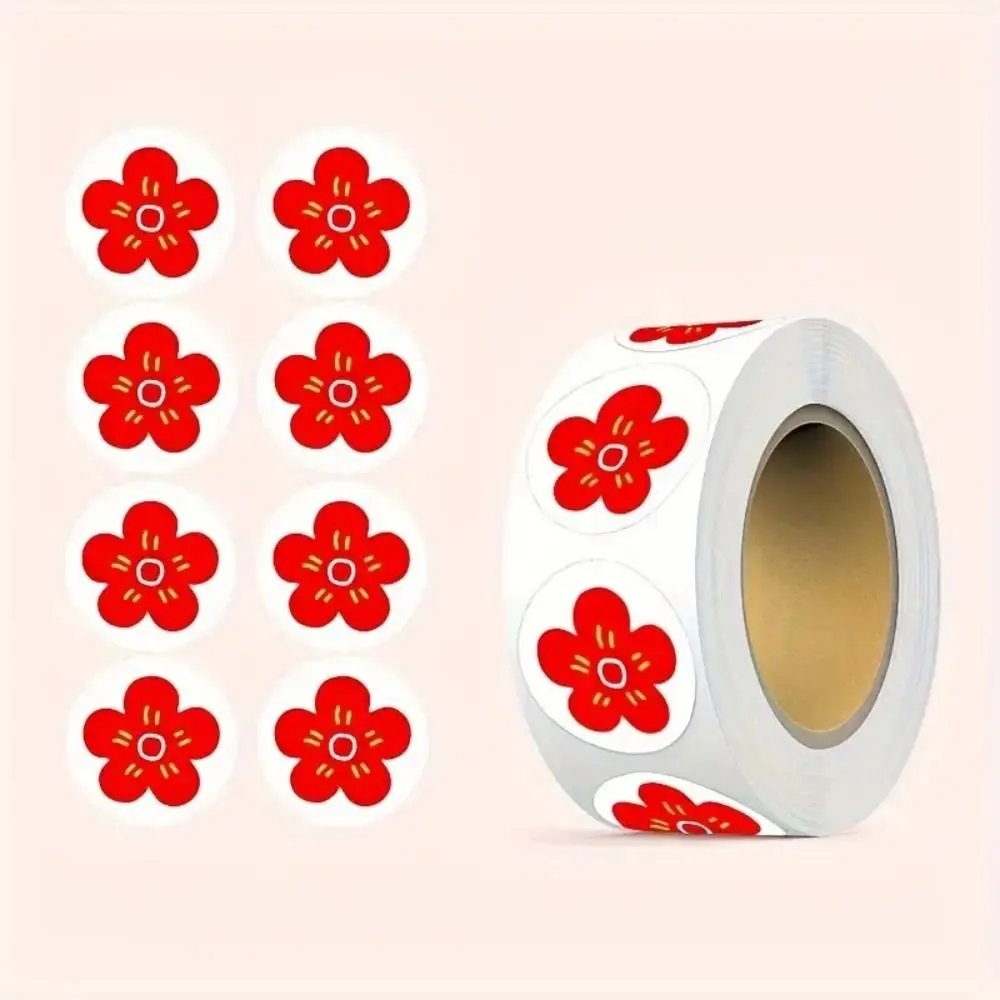 500pcs/roll Teacher Praise Little Red Flower Sticker Envelope Decoration Sticker Cute Face Stickers Handmade Crafts