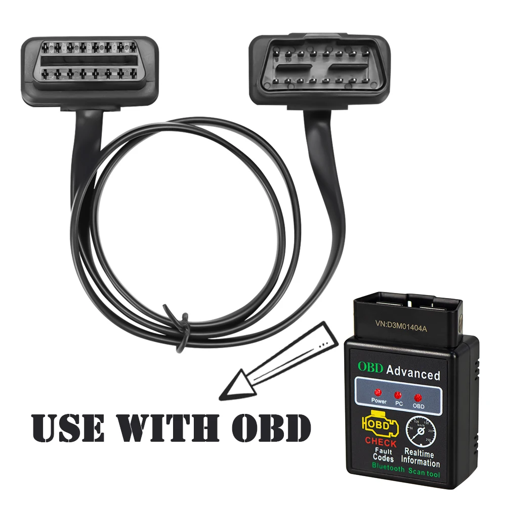 OBD II OBD2 16 Pin Male To Female Extension Cable 60cm Car Diagnostic Extender Cord Adapter ELM327 Readers OBDII Code Scanners