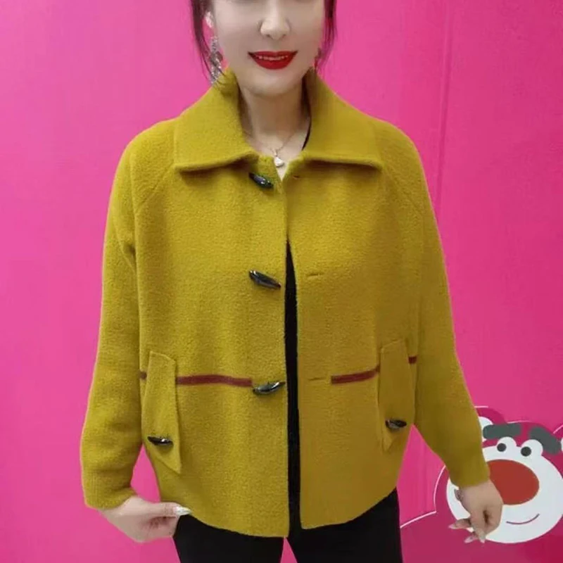 

High Quality Woolen Coat Ladies 2025Spring Autumn New Double-Sided Jacket Fashion Short Outwear Middle-Aged Women's Cardigan Top