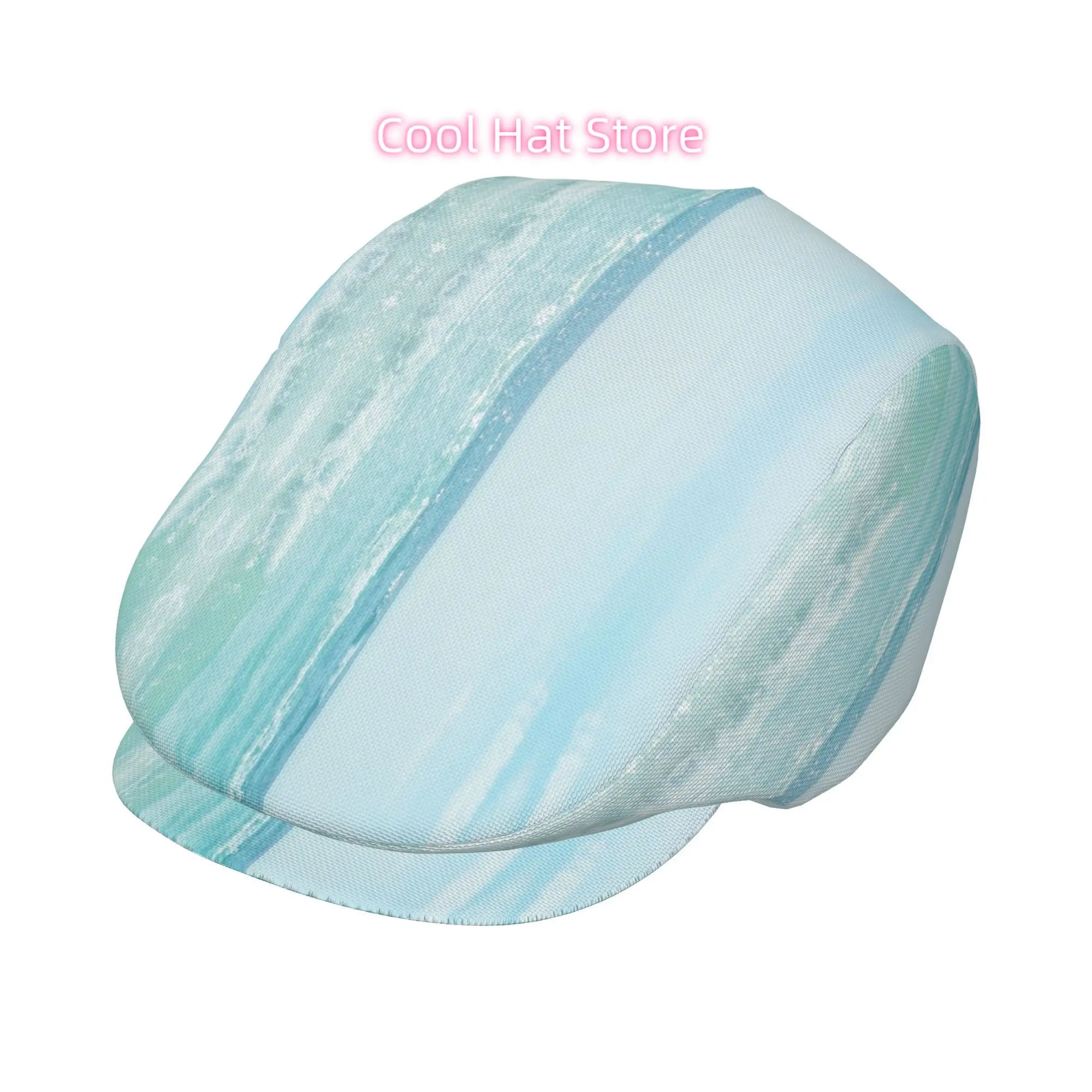 Turquoise Ocean Split Design Men and Women Flat-top Cap, Adjustable Beret, Newsboy Cap, Ivy Caps, Taxi Driver Caps, v