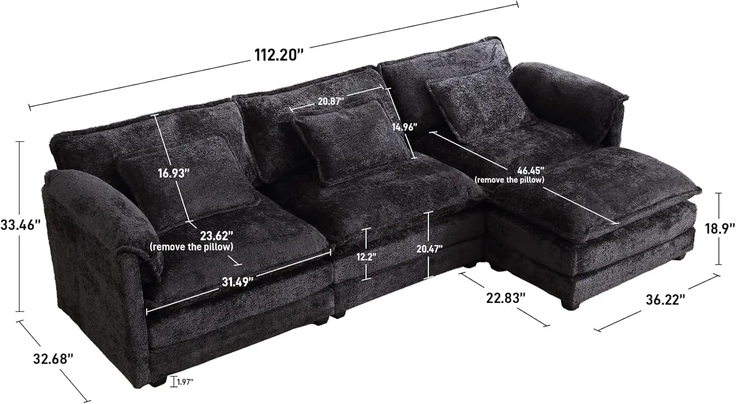 Oversized Sectional Sofa Cloud Couch for Living Room, 112