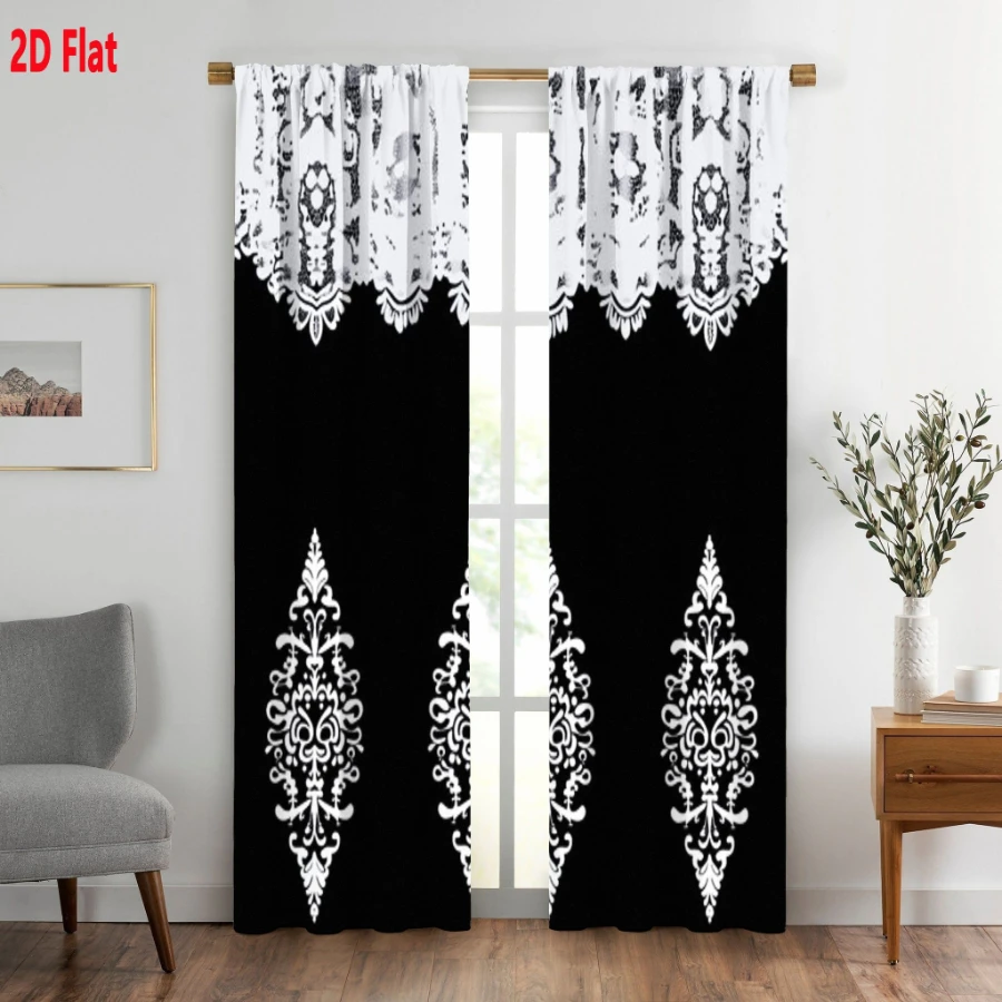 2PCS Digital Printed Curtains, Nordic Lace Ornamental Delicate Elegant, Modern Home Decor Style for Living Room Bedroom Decor