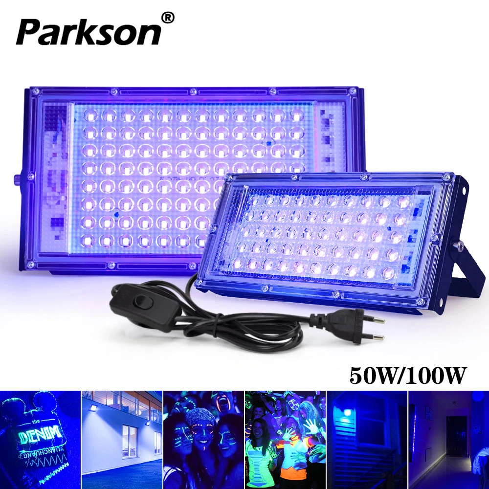 

395nm 400nm 150W 100W 50W Led UV Floodlight LED Stage Blacklight 220V Waterproof Ultravilet Lamp Fluorescent Party Stage Light