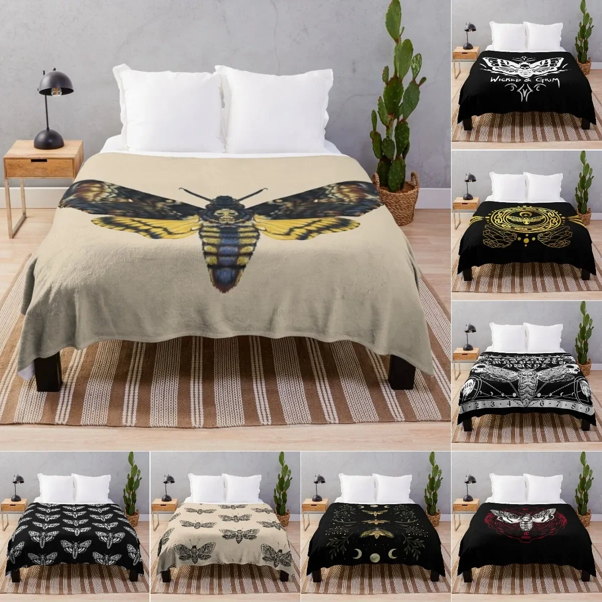 Death Moth Plush Blanket Throw Butterfly Animal Sherpa Fleece Blanket For Boys Girl Gothic Skeleton Boho Fuzzy Sofa Couch Chair