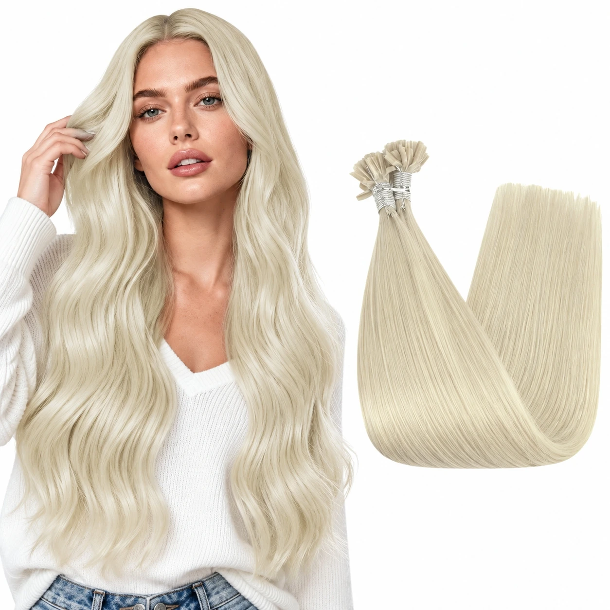 Full Shine U Tip Hair Extensions Balayage Color 100 Strands Keratin Fusion Prebonded Remy Straight Hair for Women