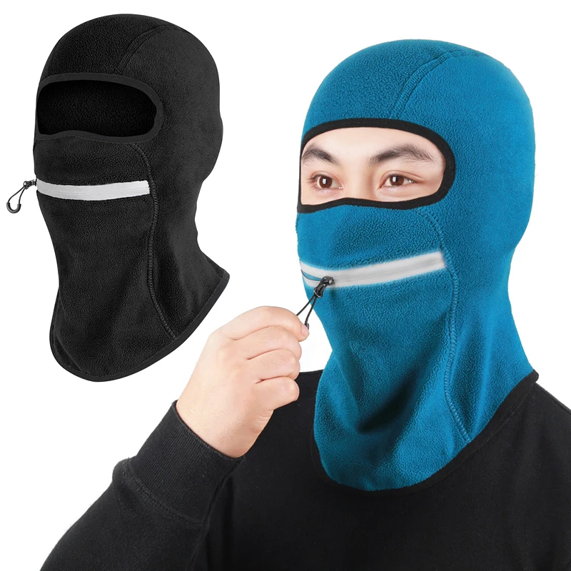 

Autumn Winter Cycling Hood Fleece Warm Windproof Mask Breathable Balaclava With zipper Motorcycle Liner Outdoor Sport Masks