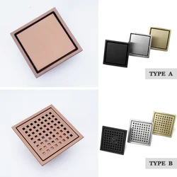 Brushed Rose Gold 15cm*15cm Tile Invisible Embedded Grid Bathroom Shower Insect-Proof Deodorant Floor Drain Square Floor Drain