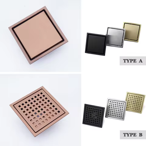 Brushed Rose Gold 15cm*15cm Tile Invisible Embedded Grid Bathroom Shower Insect-Proof Deodorant Floor Drain Square Floor Drain