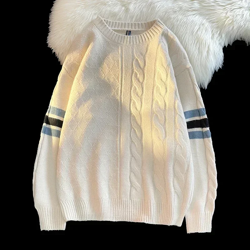 

Осень-зима, мужской модный теплый пуловер, домашний свитер с круглым вырезом, мужской универсальный свободный удобный вязаный домашний костюм с резьбой