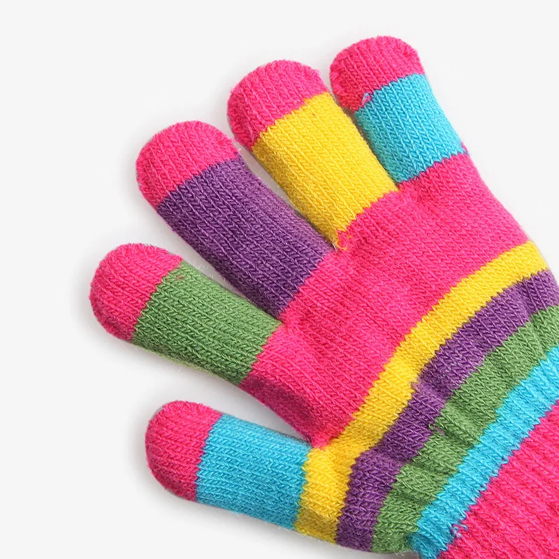 0-3 anni bambino bambini inverno caldo addensare guanti ragazze ragazzi arcobaleno colore bambini guanti in maglia imitazione guanti a dita intere