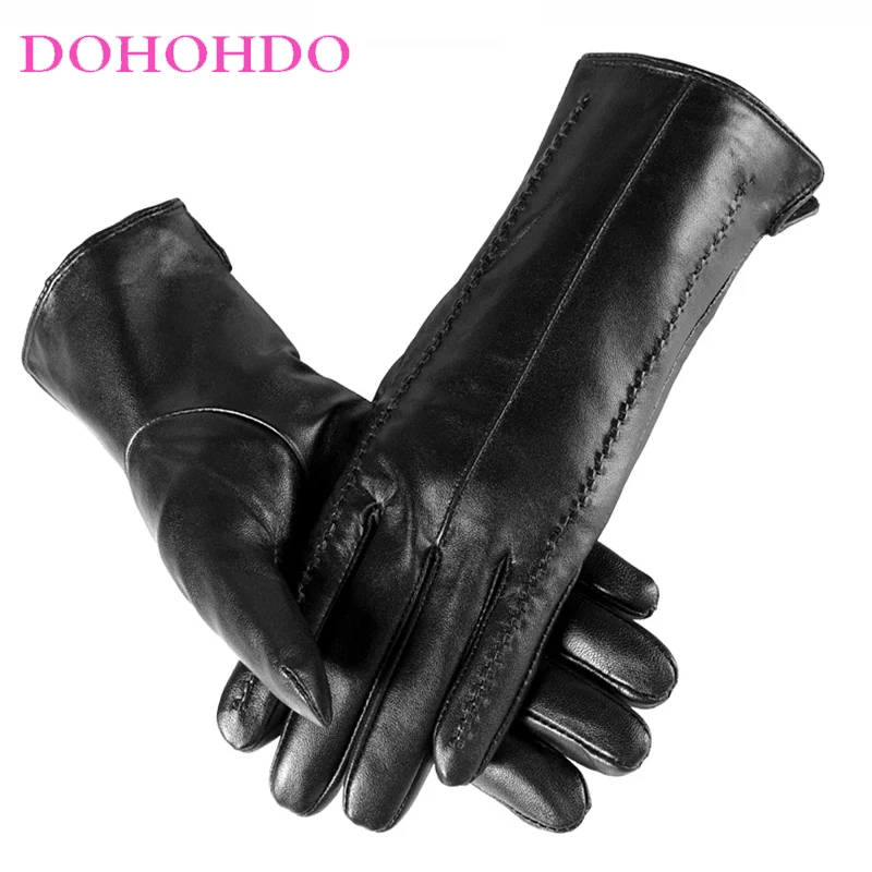 

New Ladies Touch-screen Leather Gloves In Autumn And Winter Padded Keep Warm Outdoor Cycling Driving Gloves Women Black Gloves