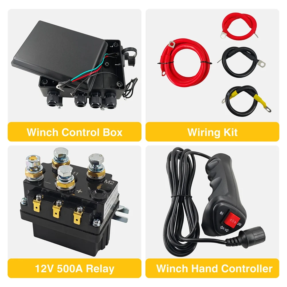 12V 500A Heavy Duty Winch Solenoid Contactor Relay Control Box With Hand Controller For 8000-20000Lbs Offroad Rescue