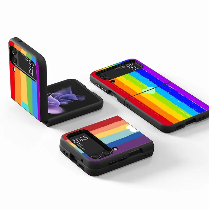 Rainbow Gradient Love Z Flip 4 Phnoe Case For Samsung Z Flip 3 5 5G Black Hard Shell Galaxy ZFlip3 ZFlip4 ZFlip5 Unique Cover Lu