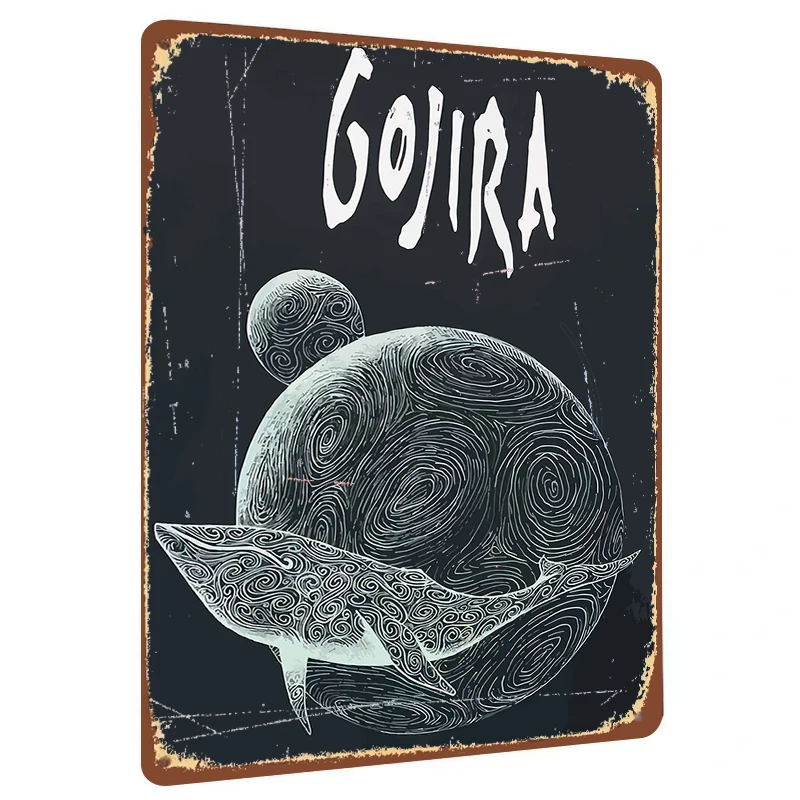 Gojira Themed Metal Wall Art with Swirl Patterned Spheres Whale Design Home Decor