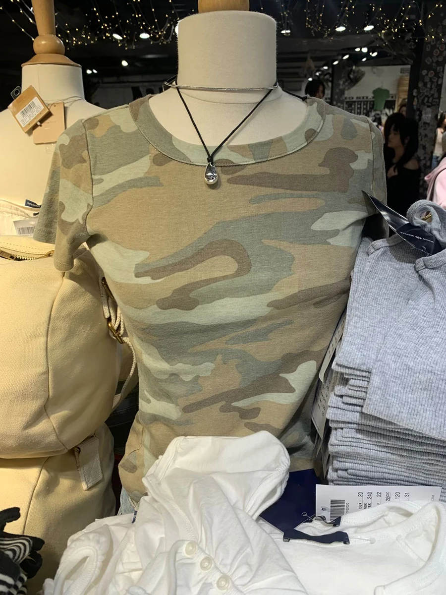 Camouflage Collection Cotton Women T-shirts  CasualO-neck Short Sleeve Slim Tee Tops Streetwear American Vintage Tshirts Y2k Top