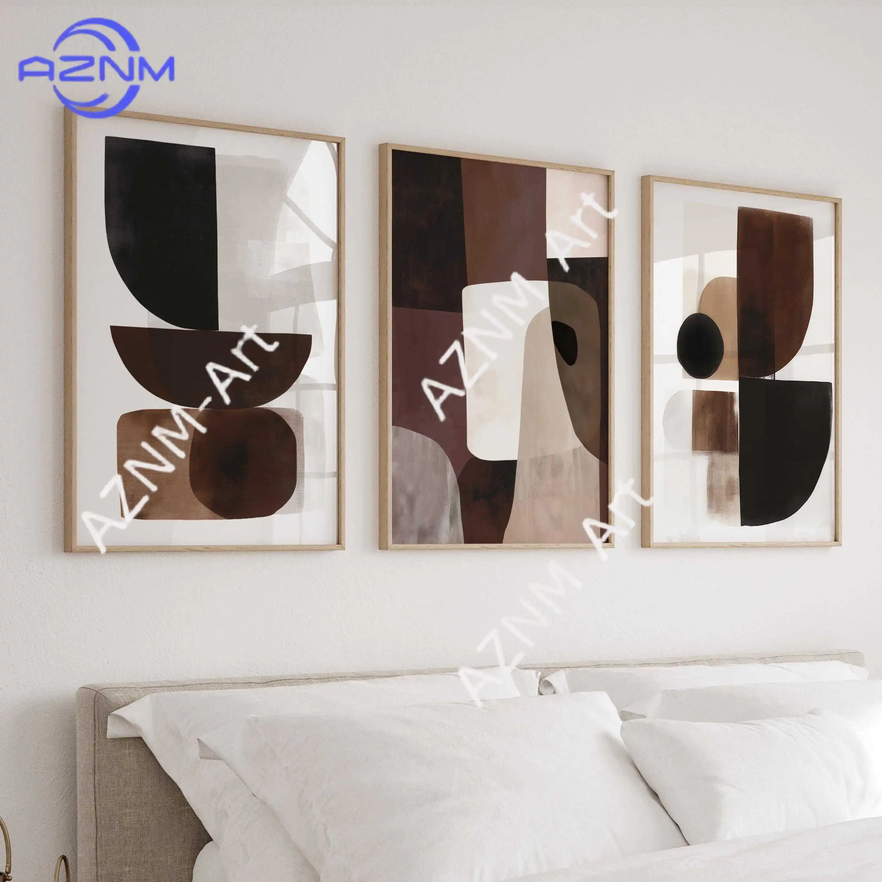 1/3 Stück Abstrakte Mid-Century Modern Wandkunstdrucke, Set mit 3 Postern in Neutralen Beige-Braun-Schwarz-Tönen, Raumdekoration Triptychon-Kunstwerk