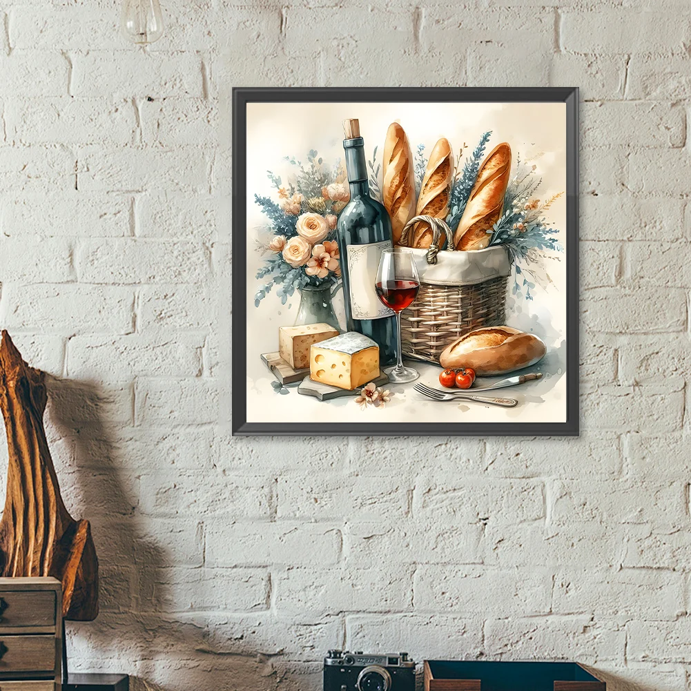 

Набор для алмазной вышивки 5D DIY, круглые стразы, тема «Вино и хлеб», декор для дома, 40x40 см