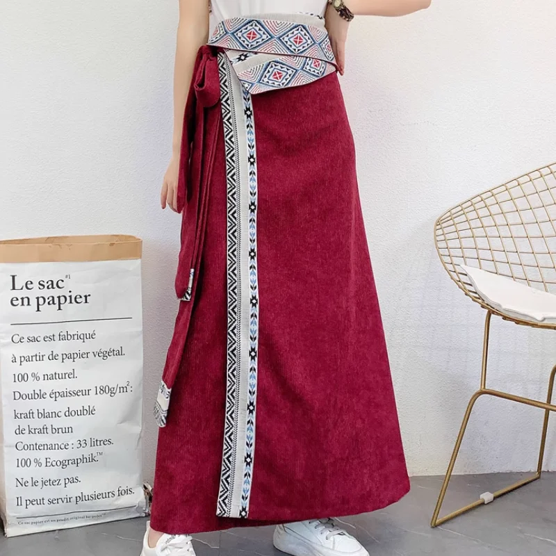 تنورة نصف تنورة نسائية على الطراز العرقي من Xizang للخريف والشتاء، تنورة ملفوفة من قطعة واحدة #1