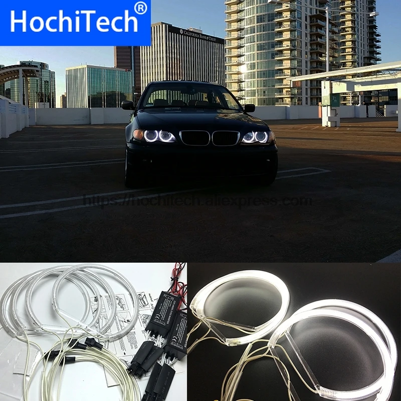 Estilo de coche blanco CCFL faro Halo Angel Eyes Kit Angel Eyes luz HochiTech para BMW 1998-05 E46 sedantouring con proyectores
