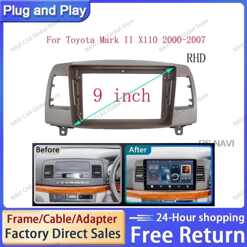 NAVI 2 DIN 9 INCH Car frame Kit Cable Canbus Fascia Panel For Toyota Mark II X110 2000 - 2007 Big Screen Radio Dashboard Frame