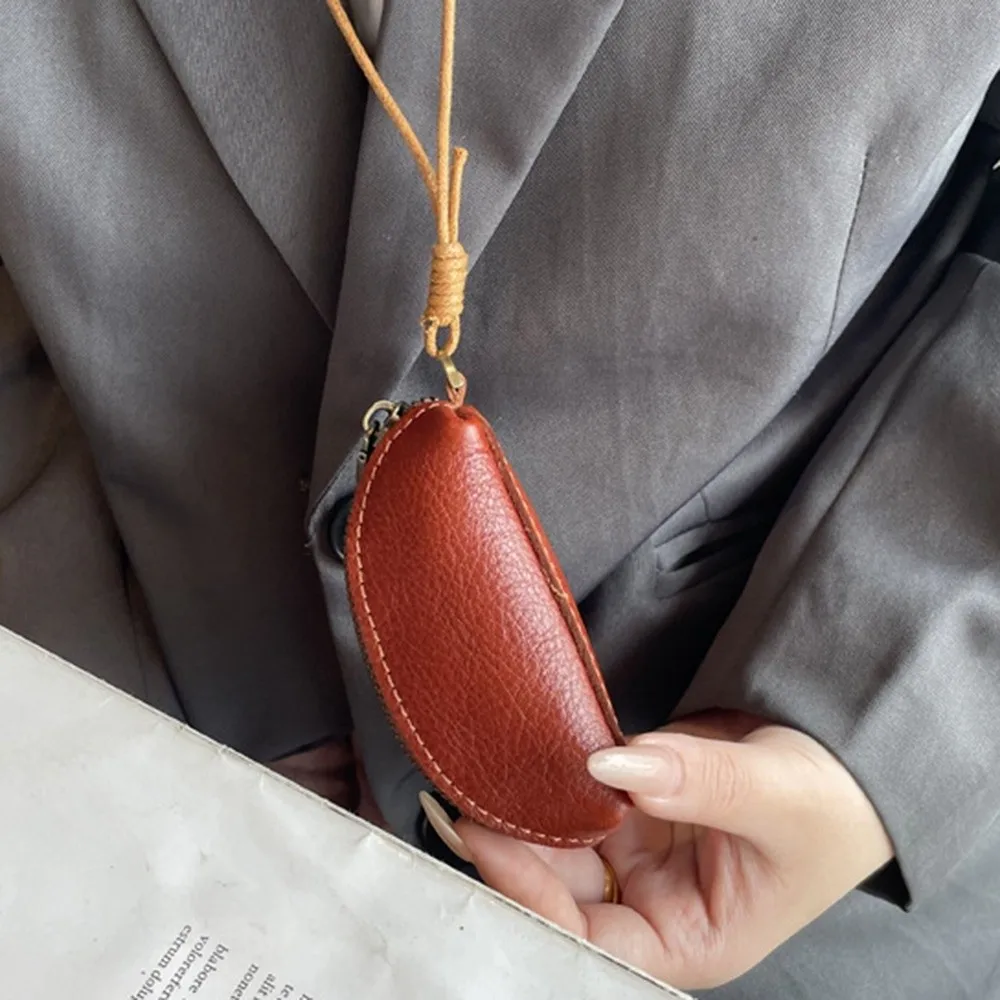 

Universal Car Key Bag Multifunctional Genuine Leather Mini Storage Bag Large Capacity with Lanyard Small Coin Purse Women