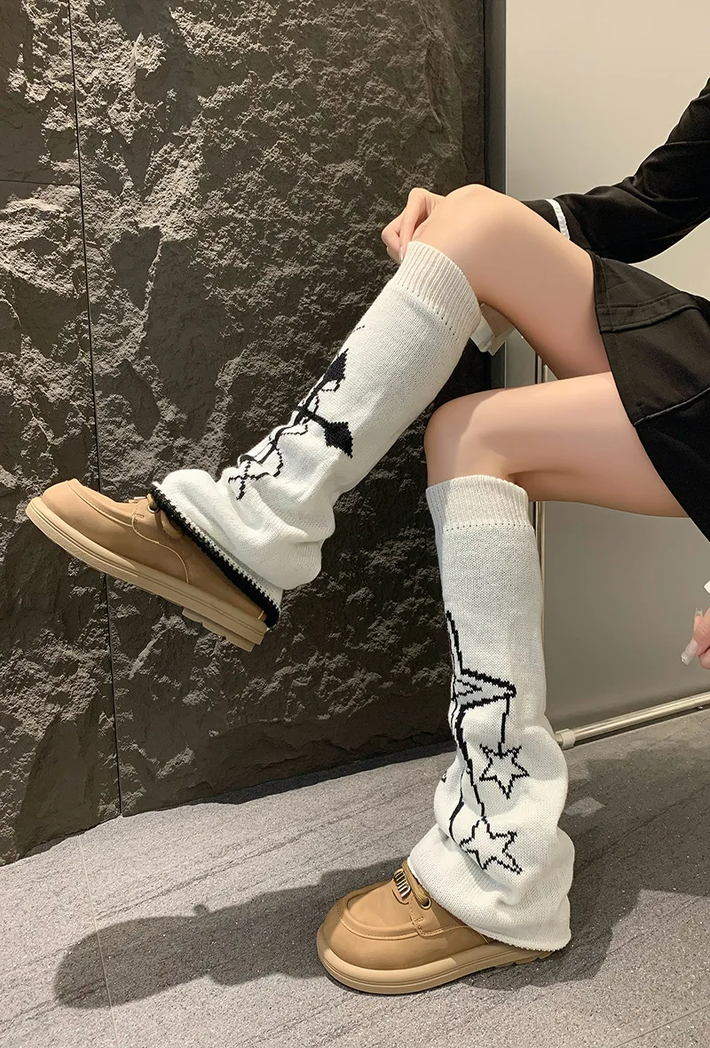 Famale Y2k Winter Leg Warmers Fluffy/Knitted Arm Warmers Gothic Lolita Knit Long Socks Color White Black Comfortable Soft