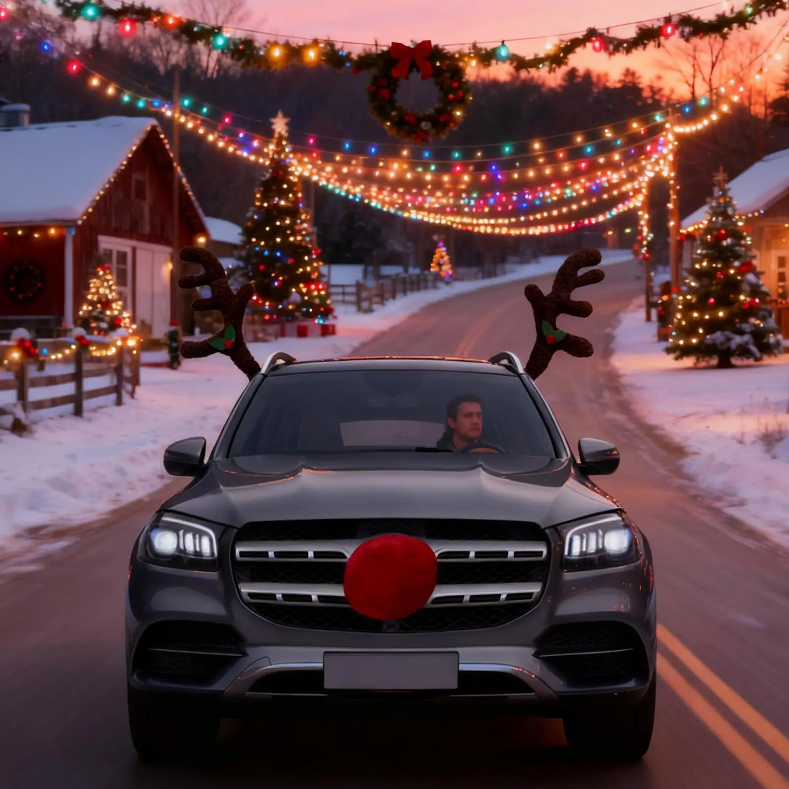 Car Reindeer Antlers Festive Auto Costume Decoration Reindeer Car Kit Antlers For Suv Van Truck Vehicle Automotive