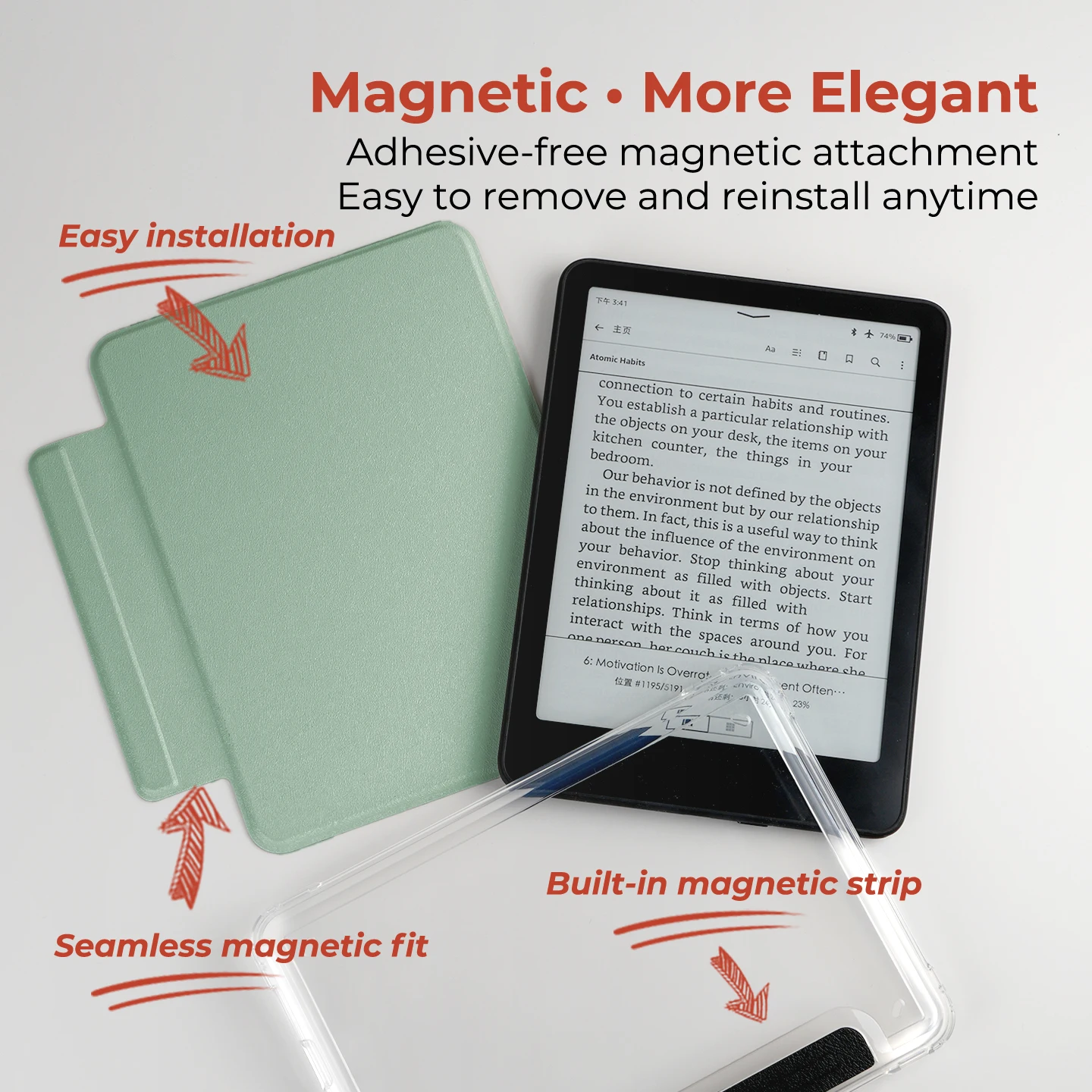 Etui Twosheep do Kindle 11. generacji Colosoft Paperwhite 12. 11. 10. 7. generacji, magnetyczne, odłączane, przezroczyste, z funkcją automatycznego włączania/wyłączania ekranu, jednolity kolor. — zdjęcie produktu 3