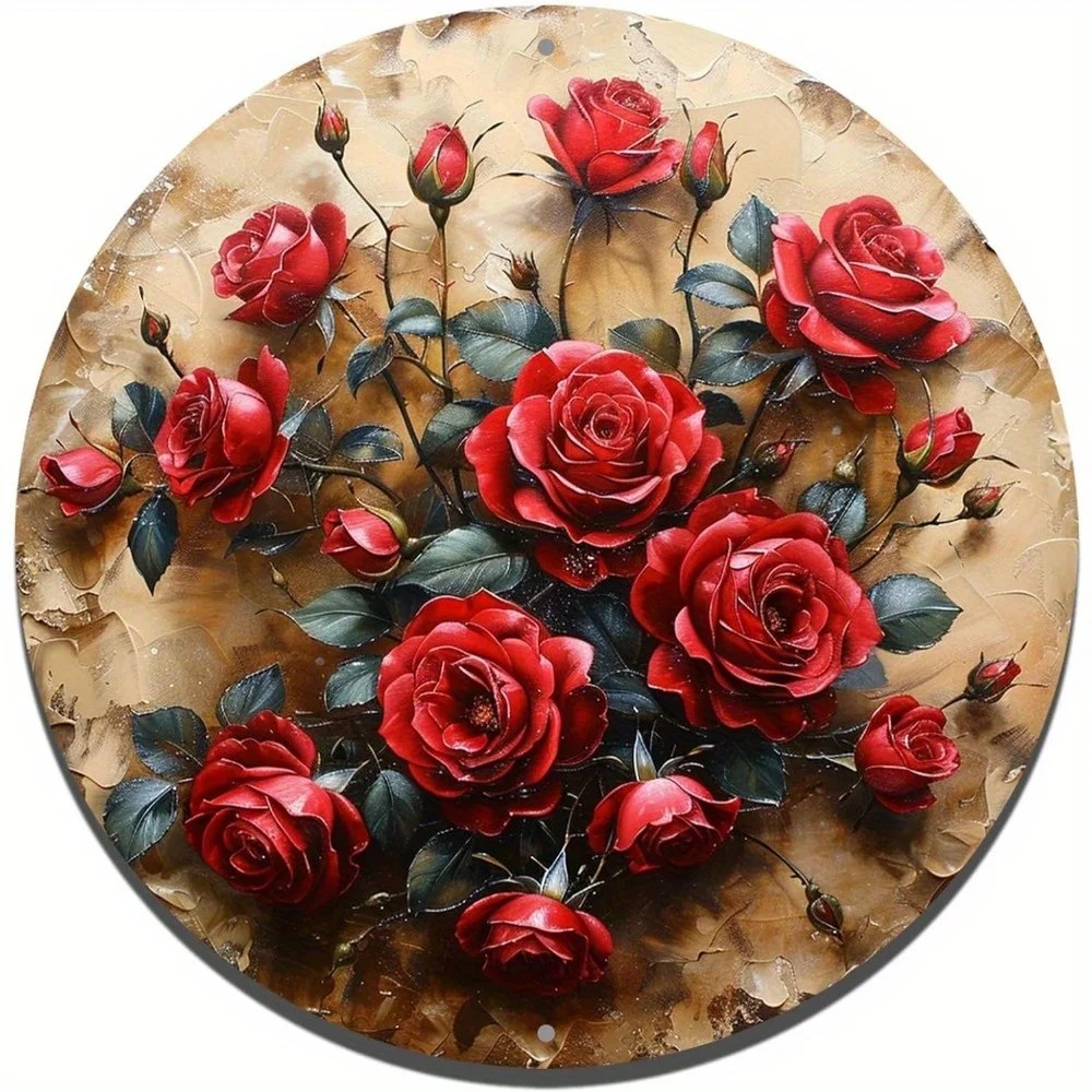 

Round Aluminum Flat Sign, Rose Decor, Circular Mark, Suitable for Living Room, Wall, Home Decoration, As Gifts, 8in, 11.8in