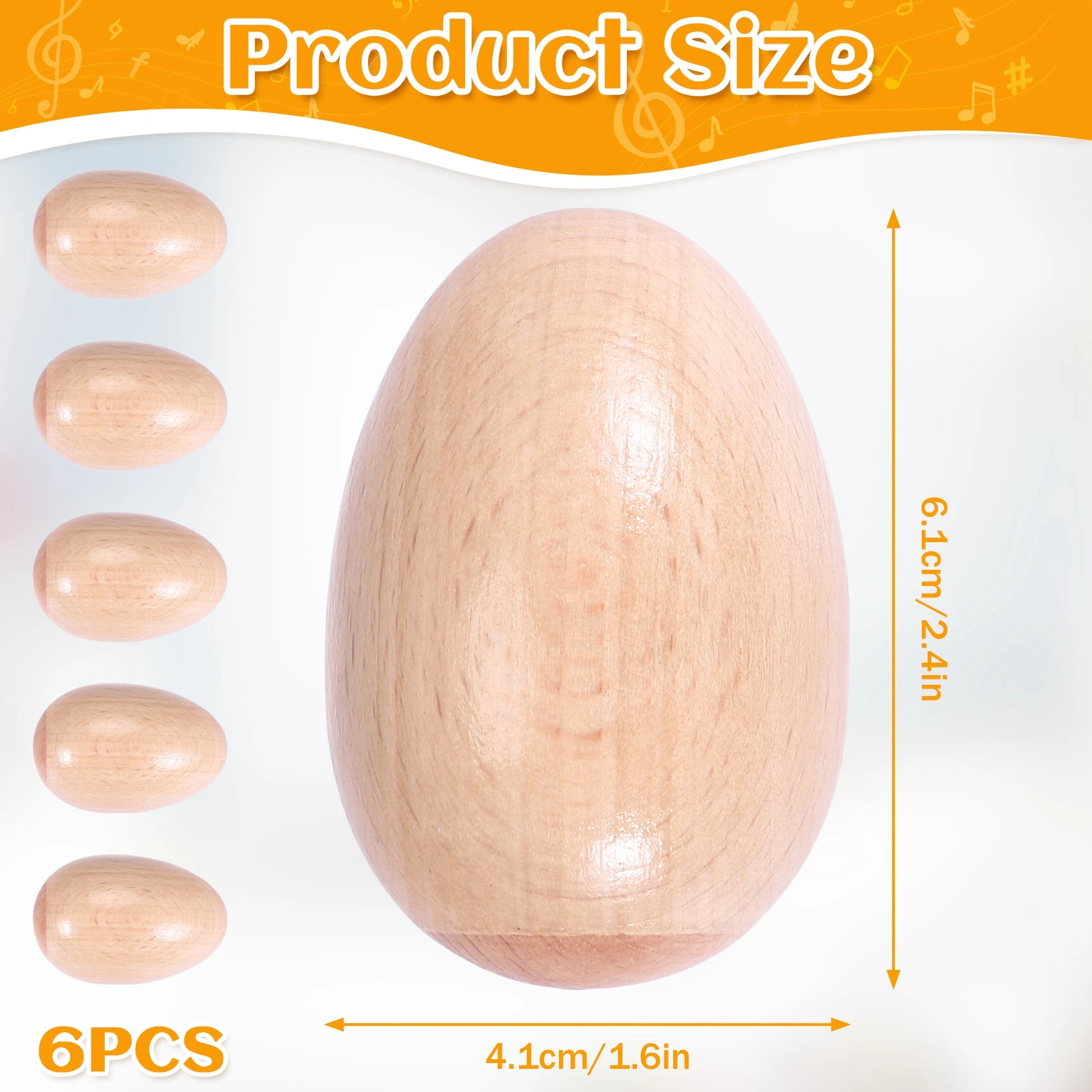 didyou Juego de 6 maracas de madera con forma de huevo, instrumento musical de percusión, juguete para niños