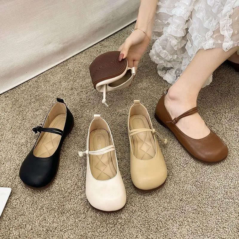 Versatile Flat Mary Jane Shoes for Women Spring Summer Fashion Single Shoes Pair with Skirts Anti-Slip round Toe Rubber Sole