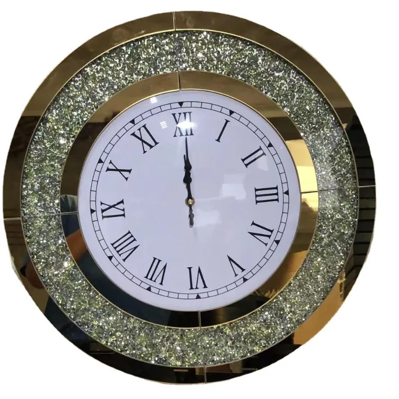 

Gold modern light luxury mirror, glass gold rhinestone, digital clock