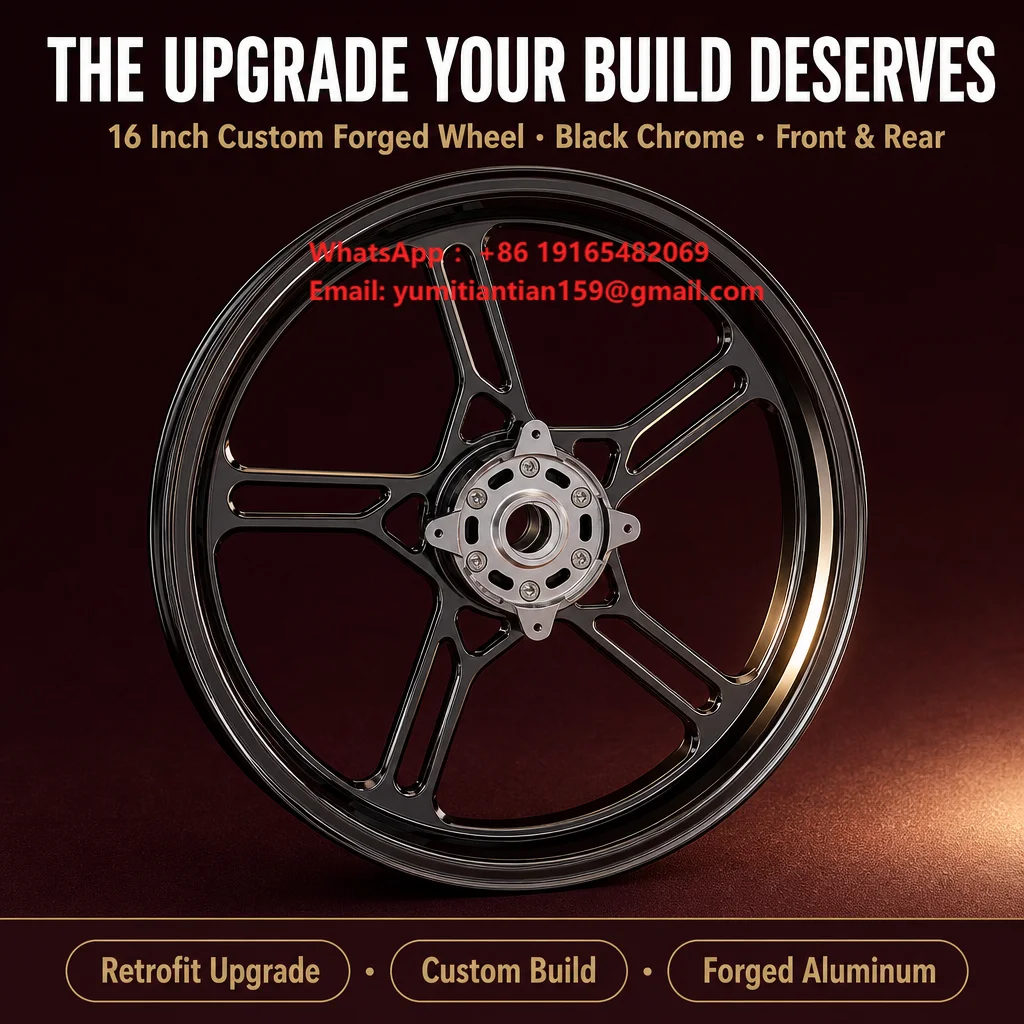 Black Chrome Forged Wheel Motorcycle Rim 16 Inch Custom Aluminum Front Rear 5 6 Hole Retrofit Upgrade Alloy Rim