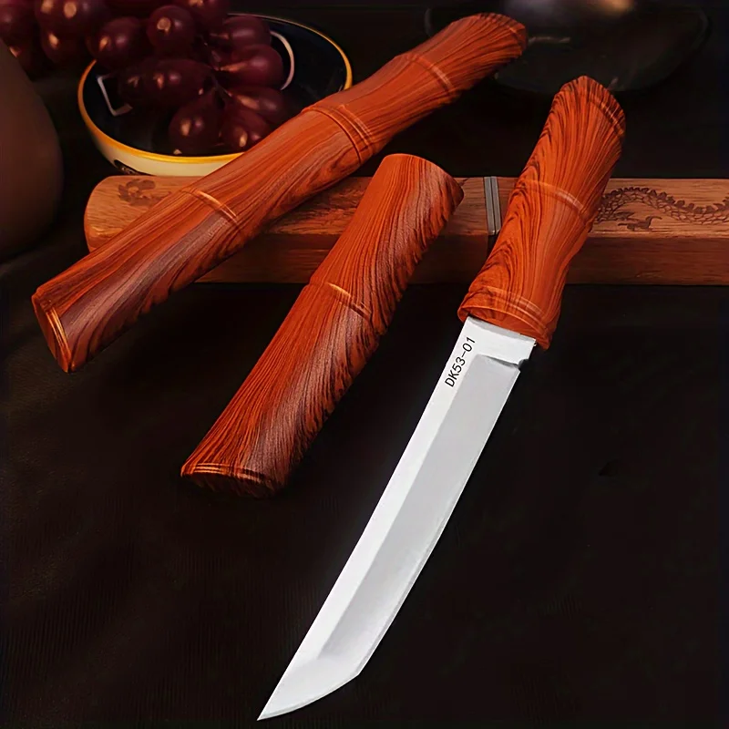 Bamboo Knife - Outdoor Kitchen Knife - Stainless Steel Fruit Knife - Meat Cleaver - Outdoor Portable Multi-purpose Knife 