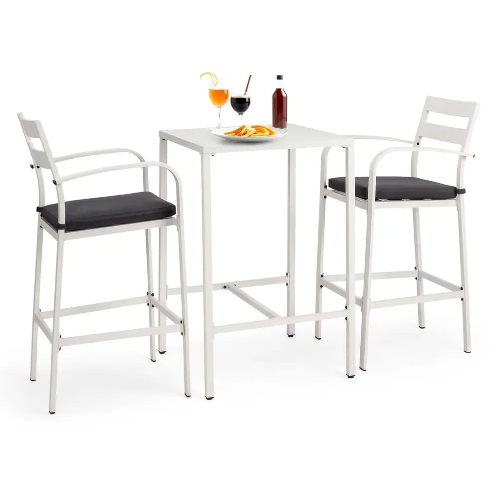 

3Piece Outdoor Bar Set, Aluminum Bar Height Table amp 2 Chairs with Cushions, Counter Height Patio Furniture for Backyard, Pool