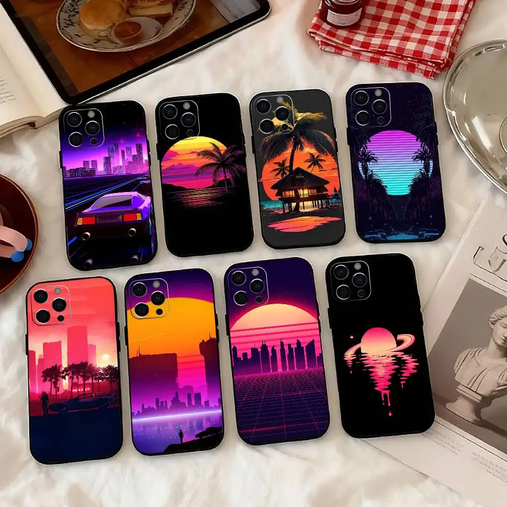 

Miami Vice Retro New Wave-e Phone Case For iPhone 17, 16,15,14,13,12,11 Plus,Pro Max, Others Soft Black Cover