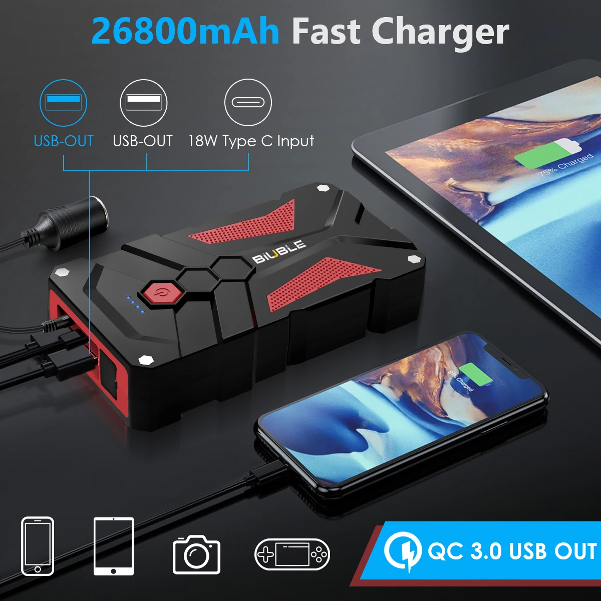 3000A Car Jump Starter 26800mAh Power Bank Portable Charger Booster 12V Auto Starting Device Emergency Battery Starter