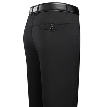 Mens Trousers Business Casual Pants Summer Autumn Dress Straight Pants Elastic Black Grey Loose Formal Pants 2