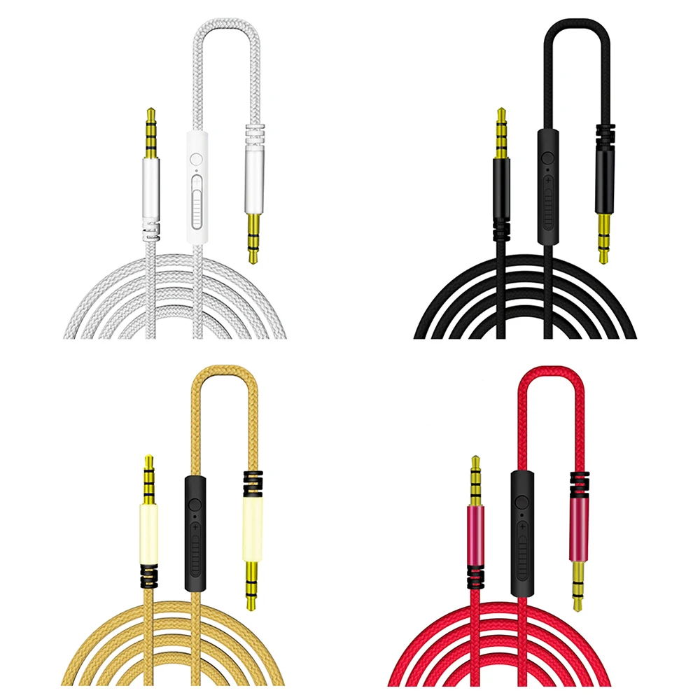 Cable de control de volumen, línea de altavoz, Cable de auriculares con micrófono, Cable de Audio trenzado de nailon, Cable auxiliar, Cable auxiliar para coche