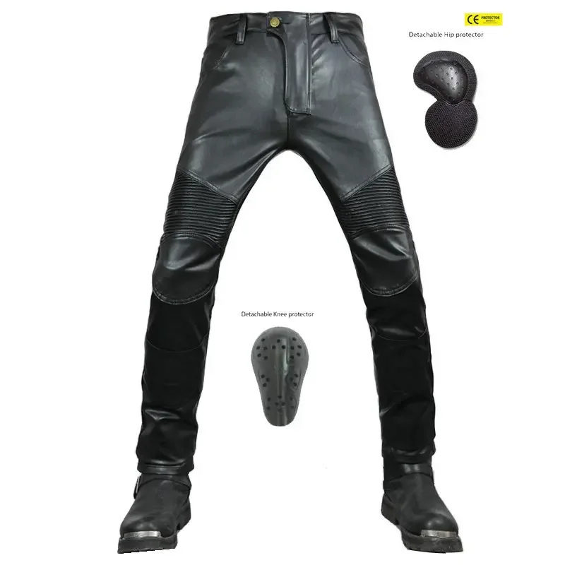 

Motorcycle Rider Straight Tube Riding Pants PU Leather Pants Motorcycle Waterproof Windproof Elastic Trousers Racing Pants
