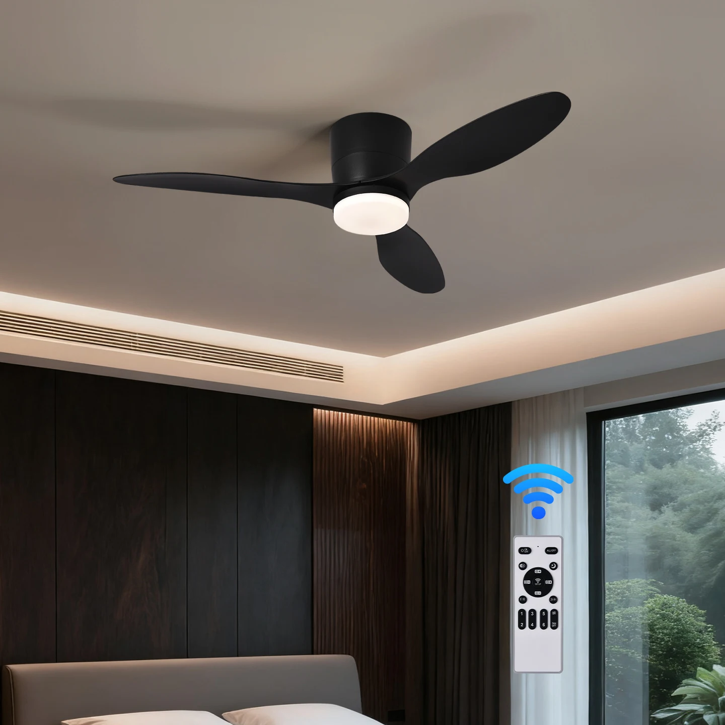 Ceiling Fan With Light,42 Lnch Low Profile Ceiling Fan With Remote Control, For Lndoor and Covered Outdoor