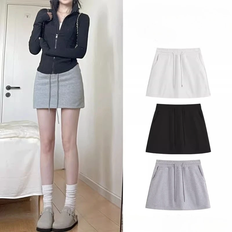 

Grey Sports Short Skirt, Anti Glare, Women's Summer New High Waisted, Hip Hugging Skirt, Short A-line Skirt, Pants, and Skirt