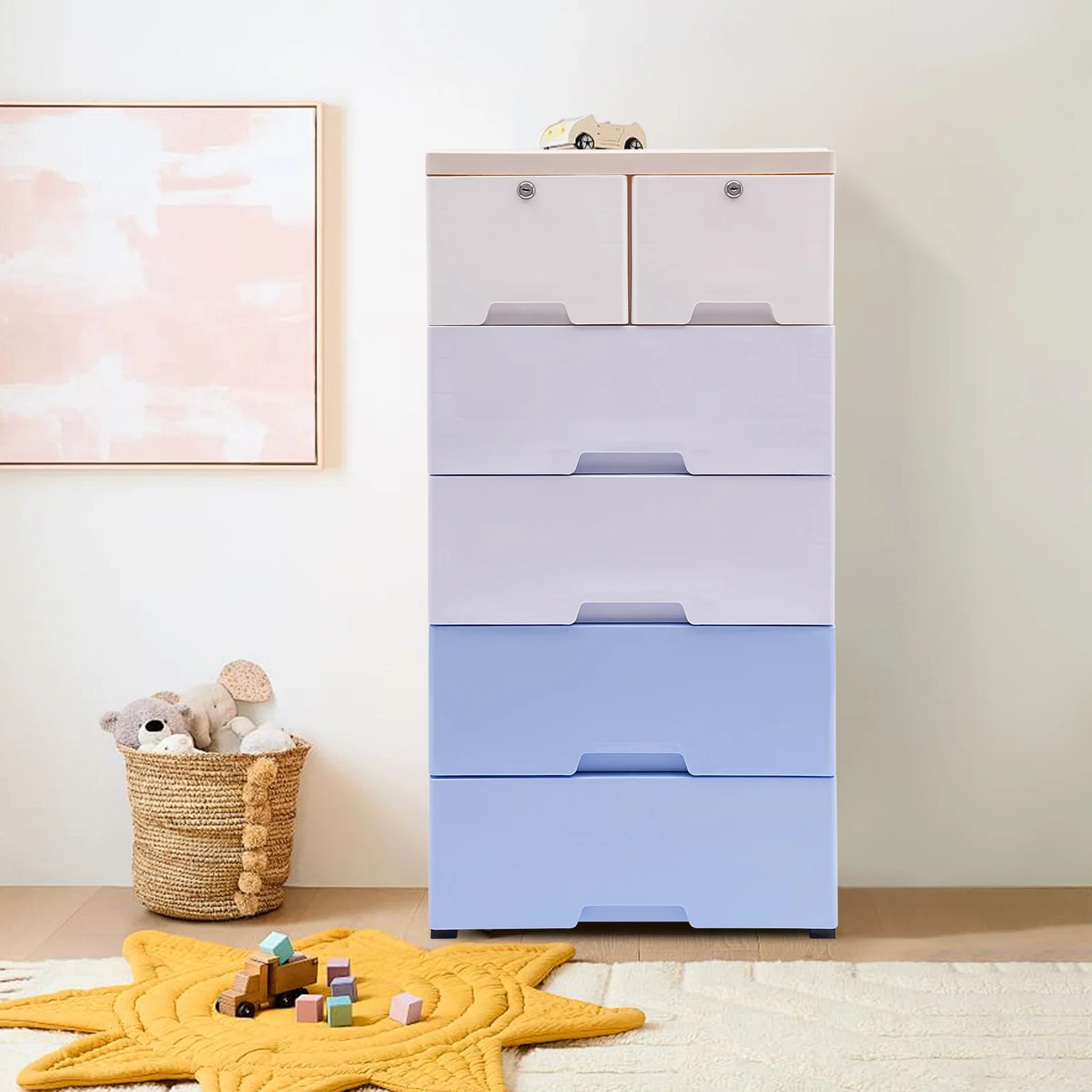 

Space Saving Tall Dresser, 40-Inch Plastic Storage Cabinet with 6 Drawers, Lockable Organizer for Small Spaces