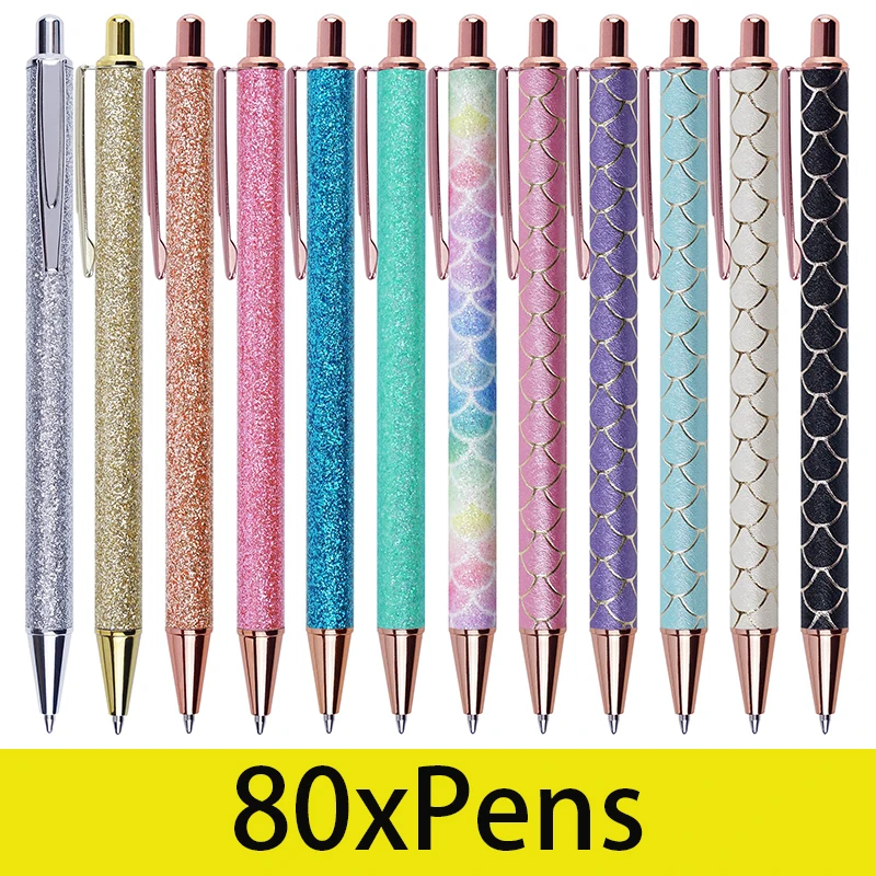 

80Pcs Cute Retractable Ballpoint Pens for Women Girls, Fancy Decorative Glitter Body, Medium Point Black Ink