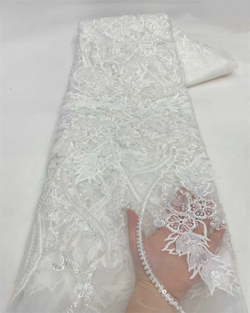 African French Sequined Lace Fabric High-Quality Tulle 5 Yards Nigerian Embroidered Dress Material for Party Wedding